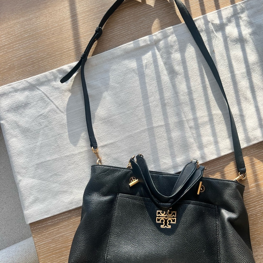 Tory Burch Black Shoulder Bag with Adjustable Strap and Drawstring Closure